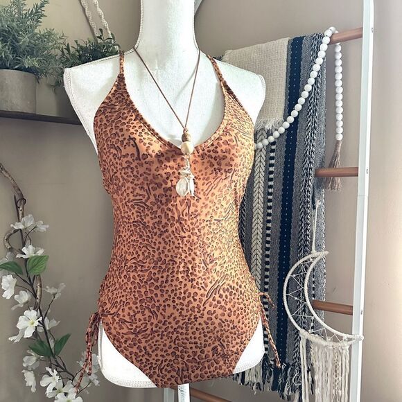 NWOT Shade & Shore One Piece Side Tie Plunge Leopard Print Swimsuit - Picture 6 of 16